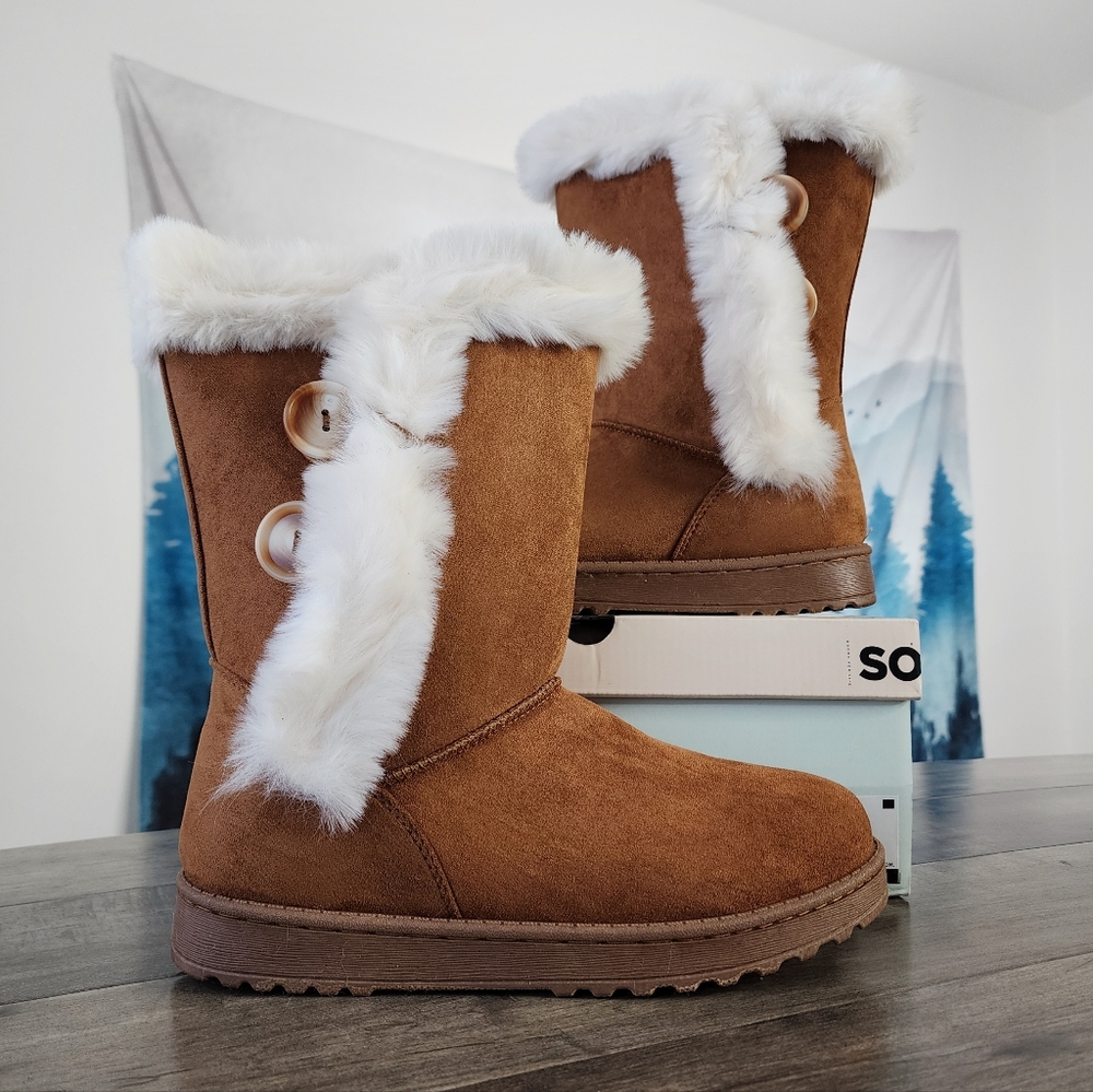 SO Abigail Women's Faux Fur Winter Boots Chesnut Size 9 NWT